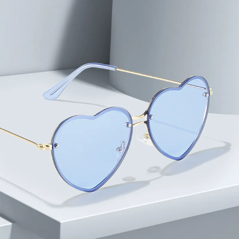 

Heart Shaped Sunglasses Metal Women Brand Designer Fashion Rimless LOVE Clear Ocean Lenses Sun Glasses Oculos UV400