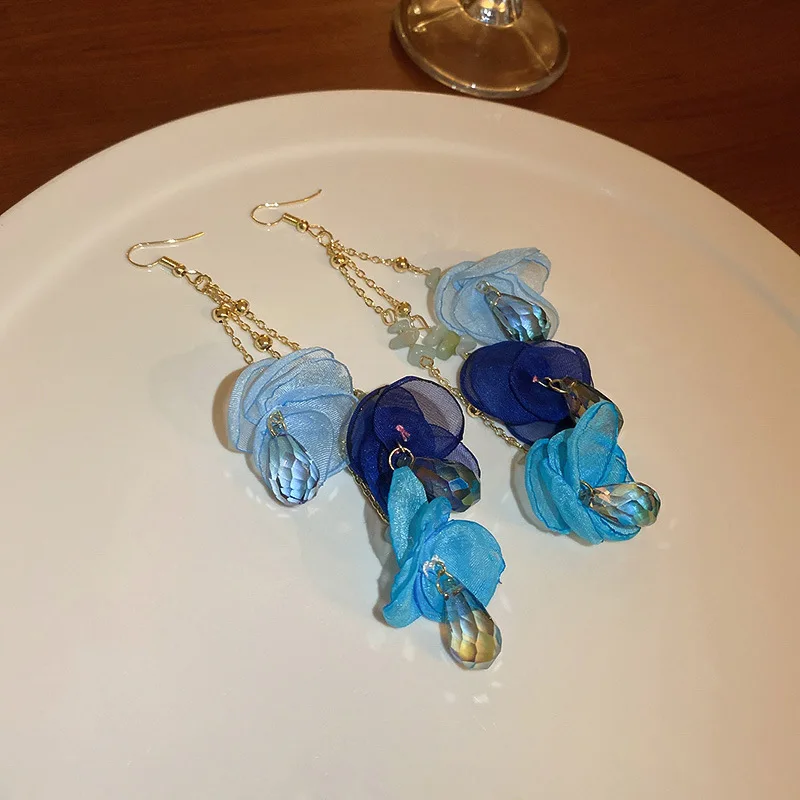 

Hyperbole Rainbow Contrast Color Flower Long Drop Earrings for Women Shiny Crystal Floral Statement Dangle Earrings Pendientes