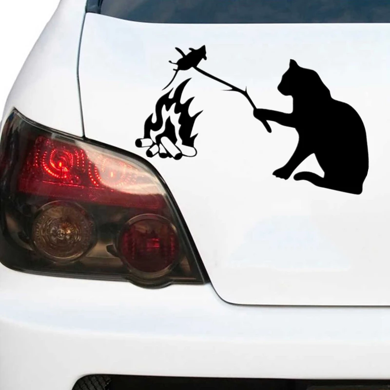 

Vinyl Decal Cat Fries A Mouse Waterproof Cool Removable Car Sticker Car Truck Window Bumper Headlight Cover Motorcycle Decal