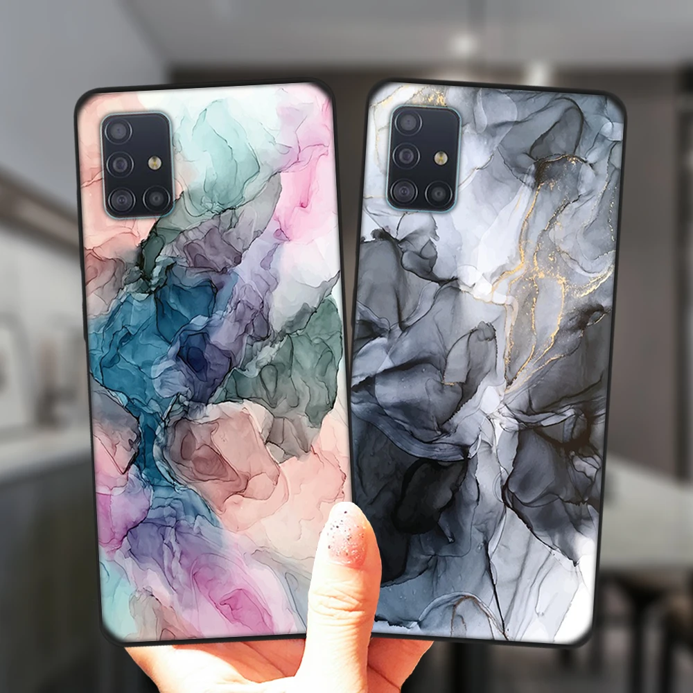 

For Samsung A52 A72 A51 A71 A50 A70 A12 A02 A42 A32 A31 A21S A41 A11 A30 A20 A40 Phone Case Marble Art Black Soft Silicone Cover