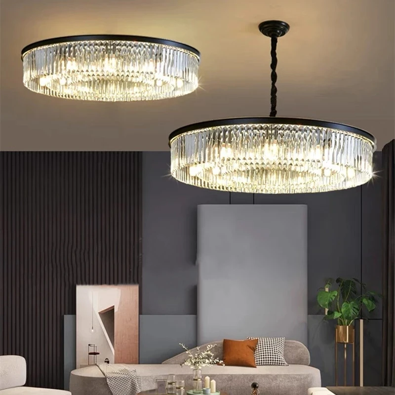 

Art Led Chandelier Pendant Lamp Light Luxury Modern K9 Crystal Gold Black Lustre Round Suspension Luminaire Hanging For Ceiling