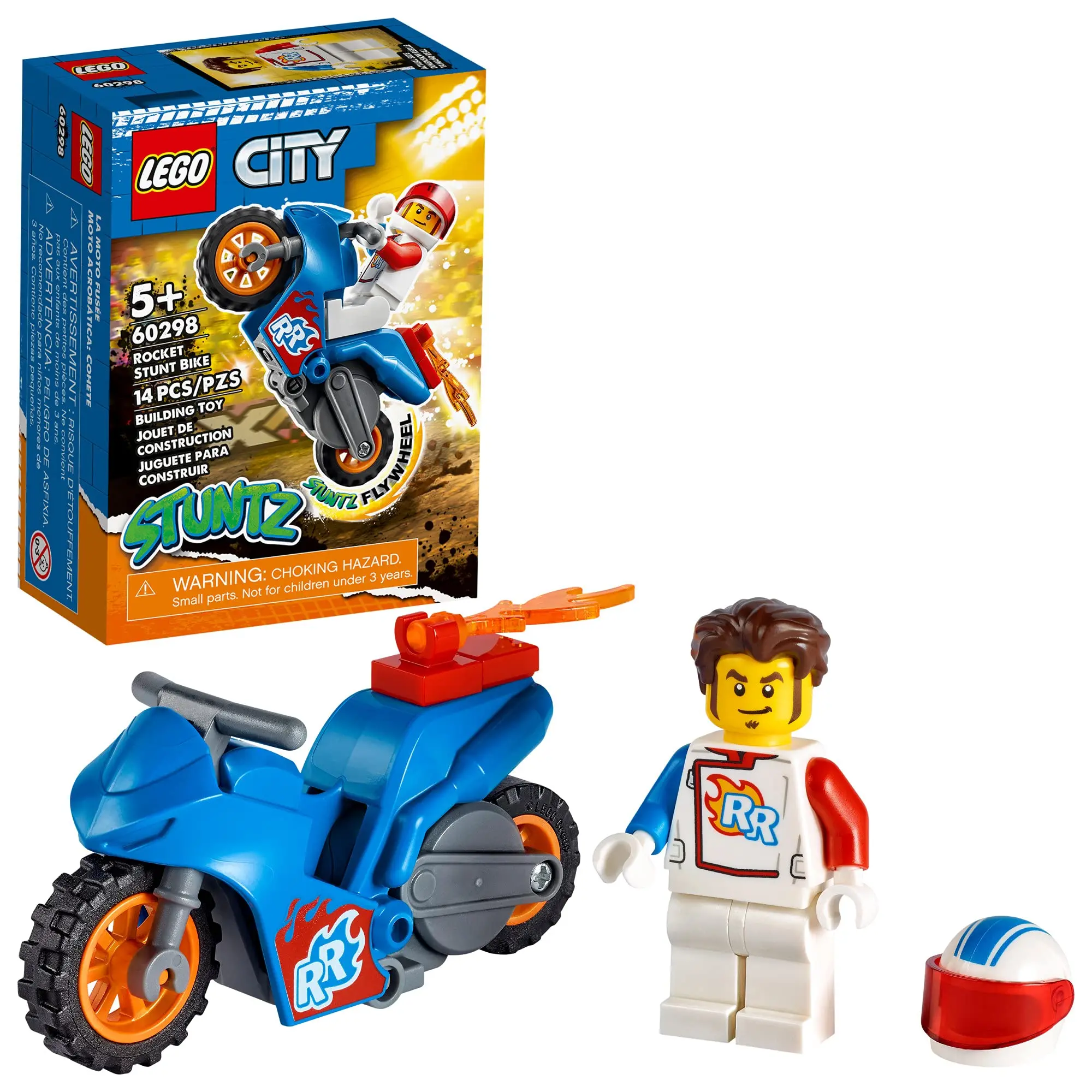 LEGO 60298 City Stuntz Rocket Stunt Bike Set с игрушкой на маховике Мотоцикл и минифигурка Racer для