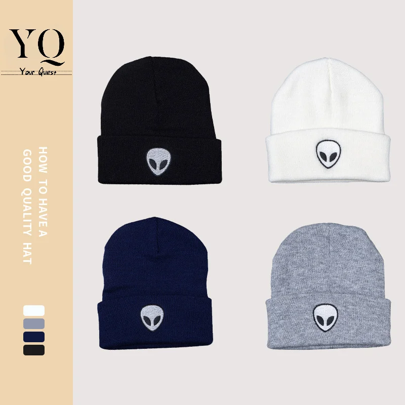 

YQ 2023 Alien Embroidered Street Skeleton Knitted Hat Autumn and Winter Outdoor Ghost Head Warm Woolen Hat Beanies HIP HOP CAPS