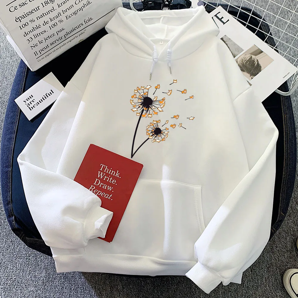 Милые толстовки с цветком корги зимние мультяшным графическим принтом Sudaderas Para