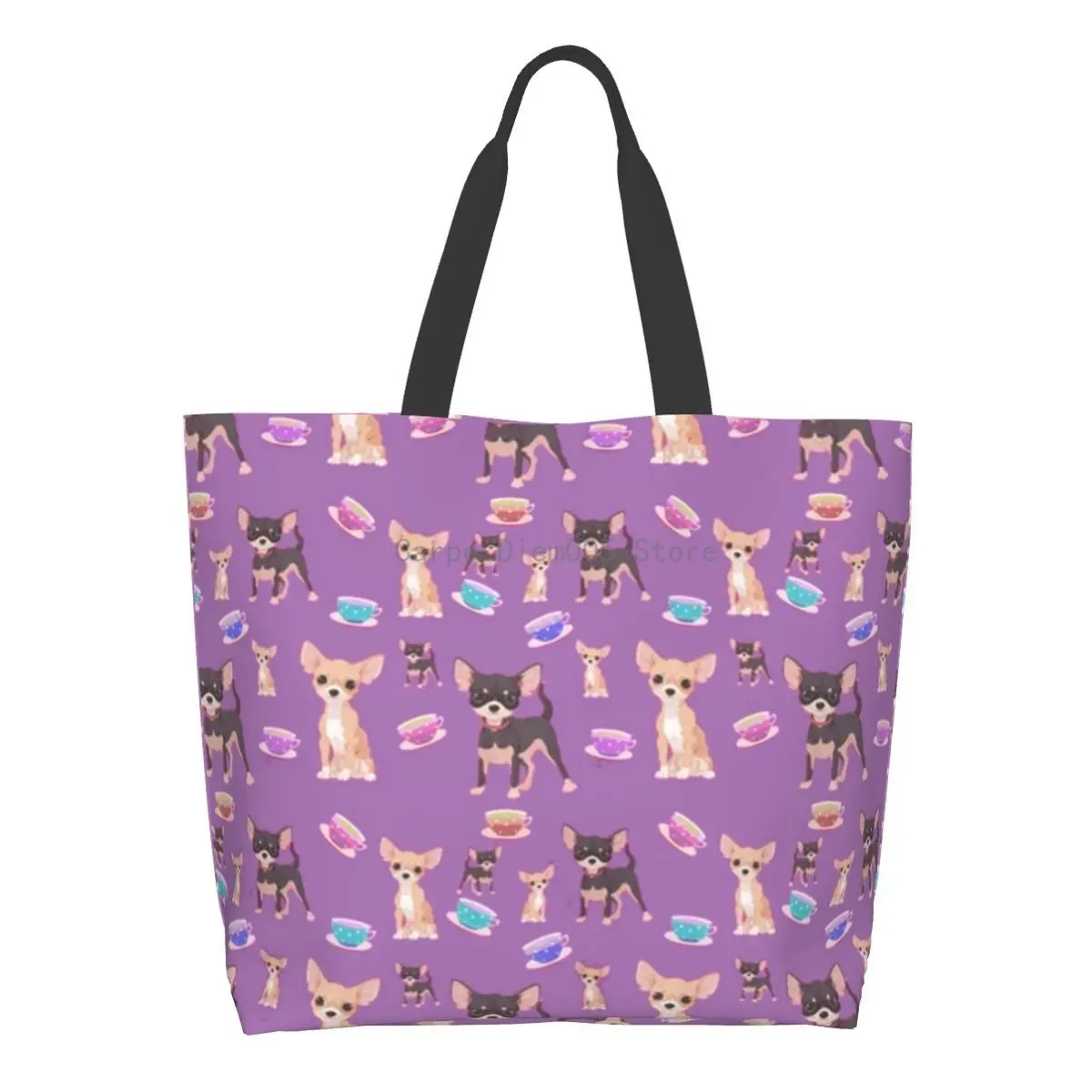 

Женская сумка через плечо, милая чайная чашка чихуахуа, вместительная сумка-тоут для покупок для продуктов для женщин