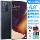 Глобальная версия Новый ультратонкий разблокированный по отпечатку пальца смартфон 12 + 512 ГБ для Samsung Galaxy Note30 + Искусственный мобильный телефон Huawei