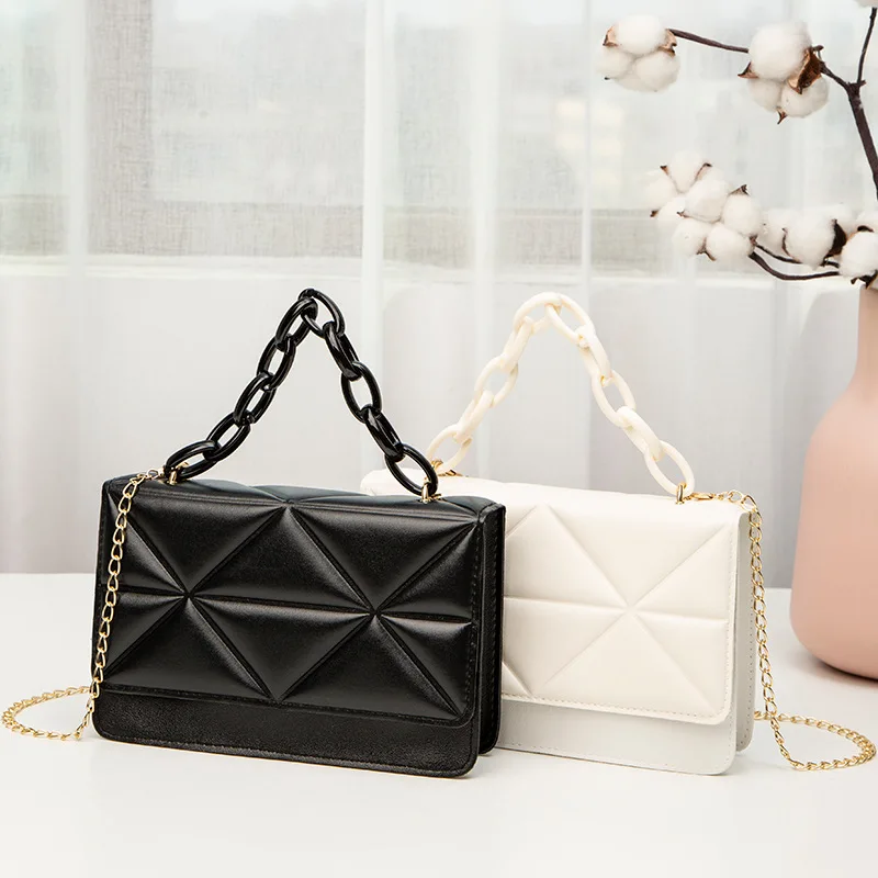 

Fashion Shoulder Bag Women INS Quilted Plaid Pattern Flap Crossobdy Bag Soft PU Leather Female Bag Small Chain Handbag Clutch