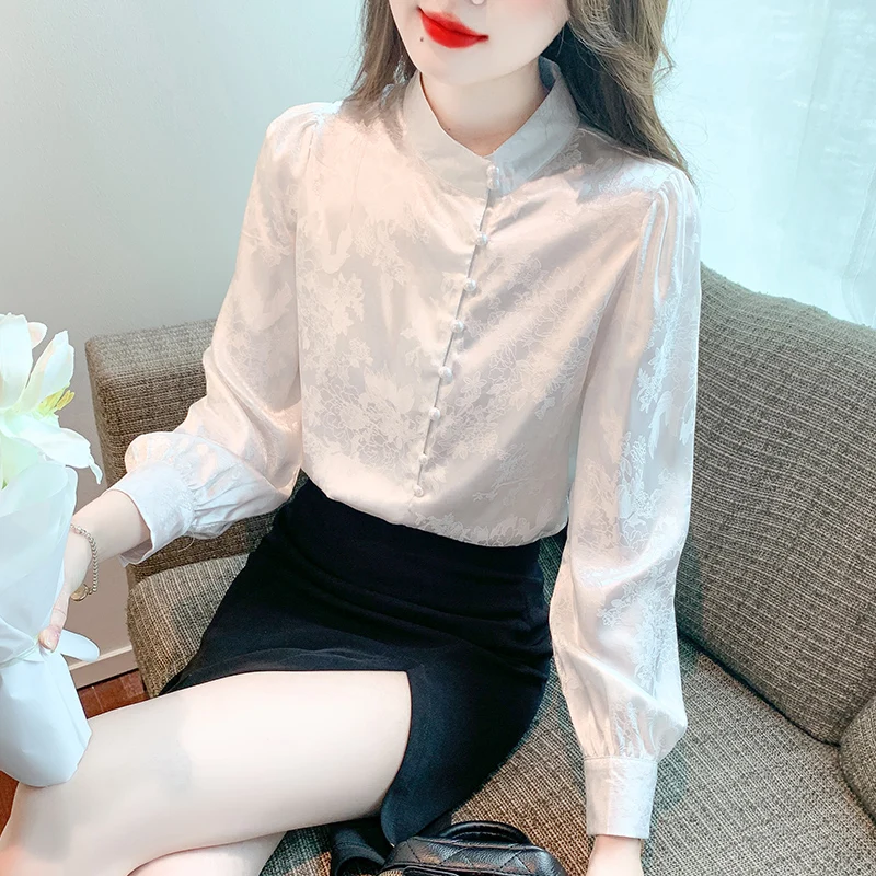 

Женская шифоновая летняя рубашка с цветочным принтом, новинка 2023, повседневный Женский Топ с длинным рукавом и круглым вырезом, женская одежда YCMYUNYAN