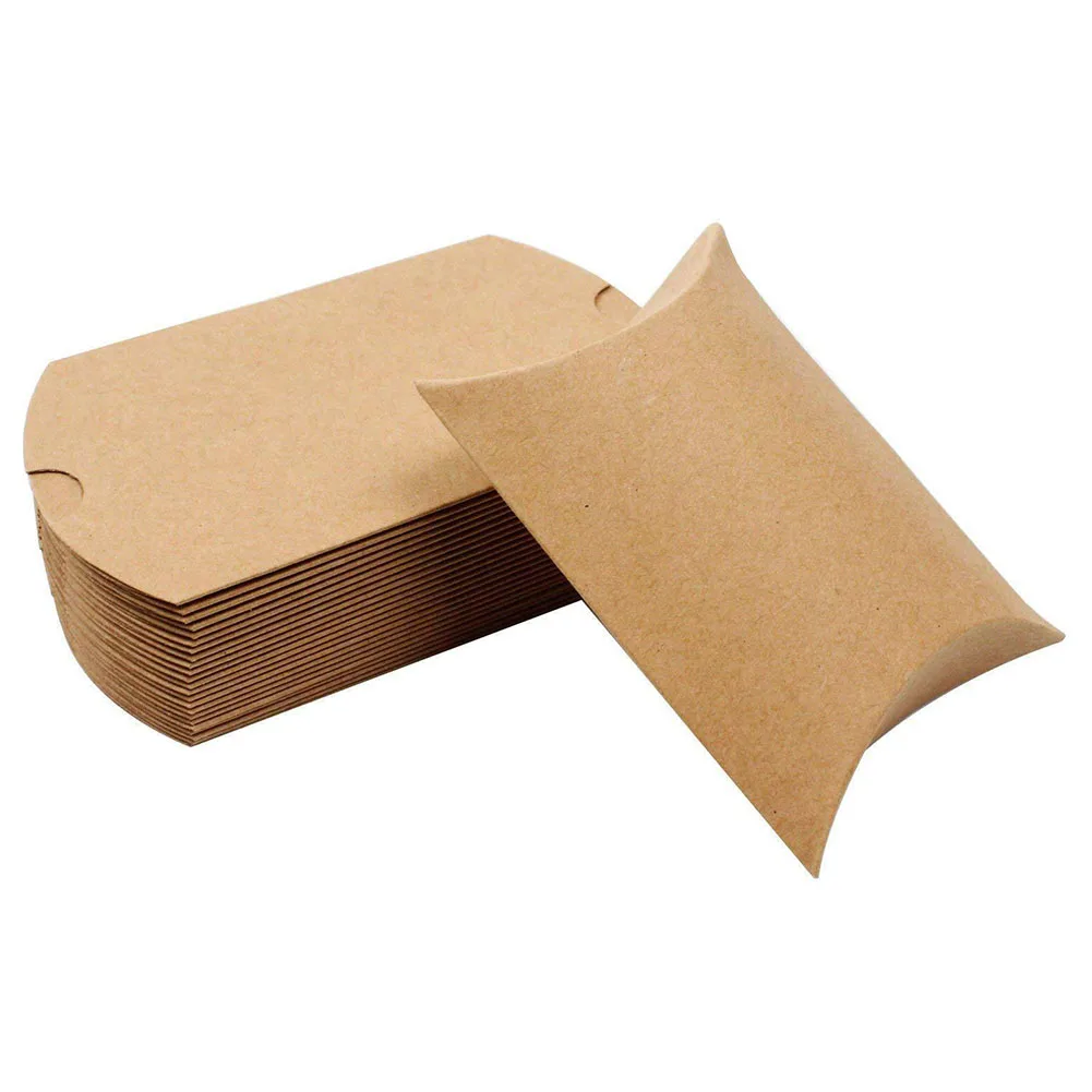 

200Pcs 9*6*2.5cm Pillow Kraft Paper Candy Boxes Jewelry Wedding Craft Christmas Gift Packaging Favors Birthday Party Decoration
