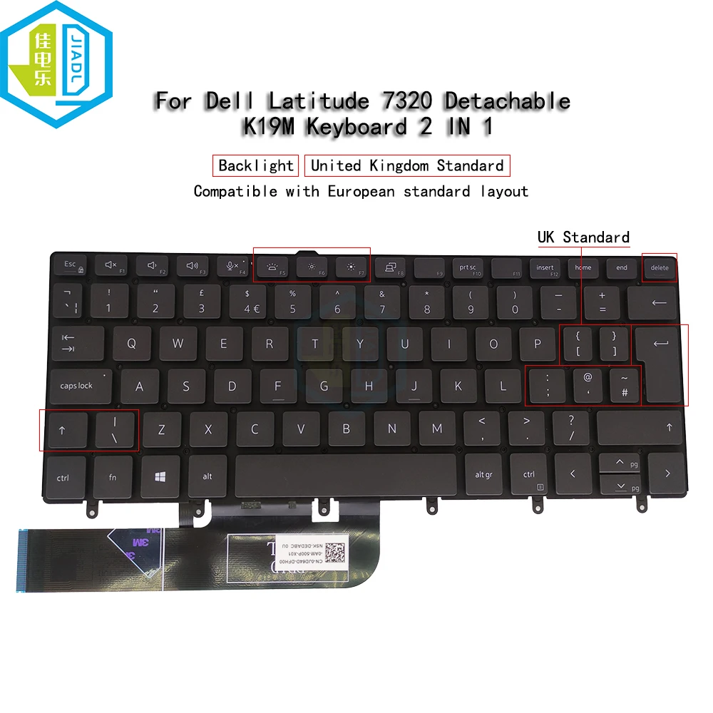 

Сменные клавиатуры с подсветкой UK GB для Dell Latitude 7320, съемная клавиатура для путешествий 0JD64D JD64D