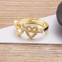romantic cupid arrow heart shape shiny crystal zircon adjustable gold plated ring women creative design jewelry engagement gift