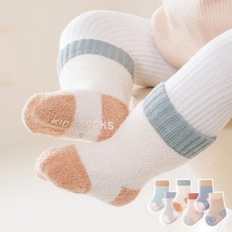 

Детские мягкие модные толстые носки из кораллового флиса, детские чулки средней длины, длинные носки для младенцев, малышей, мальчиков и девочек, повседневные термоноски
