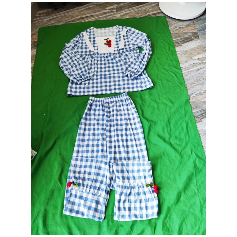 Women's Pajamas Set Full Sleeve T-shirt Long Pants 2Piece/Set Sexy Plaid Cotton Pyjama Big Size Princess Homewear Cozy Sleepwear