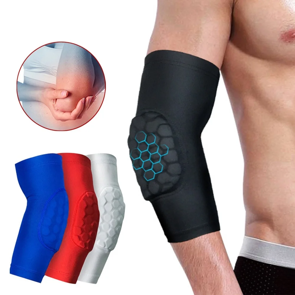 1Piece Sports Elbow Compression Sleeve Arm Forearm Support Brace Crashproof Honeycomb Pad Cycling Running Basketball Arm Guard