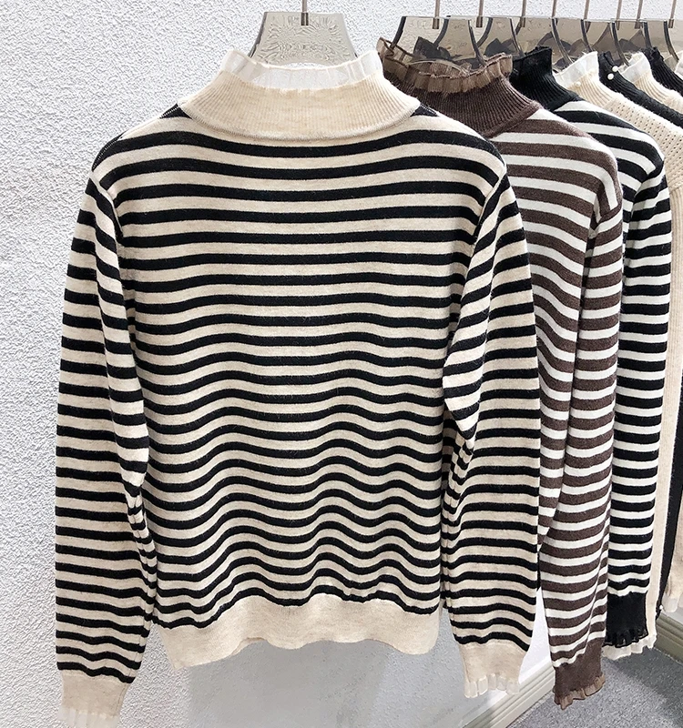 Нижняя рубашка в полоску женская осенне-зимняя одежда внутренняя водолазка