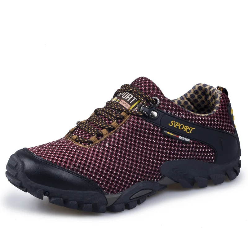 Man Trekking Fishing Running Shoes High Quality Cow Leather Climbing Shoe Women Breathable Lycra Camping Outdoor Tourism Sneaker