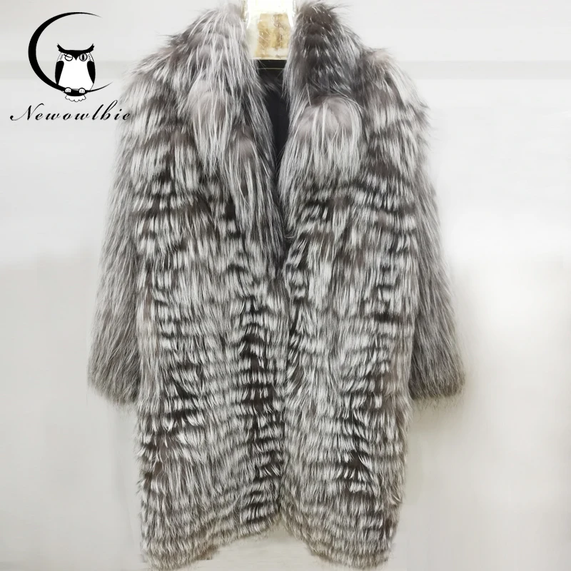 New Knit Silver Fox Fur Coat Autumn Winter Warm Knit Fit Female Fox Coat jacket cardigan luxury elegant women Real fur coat enlarge