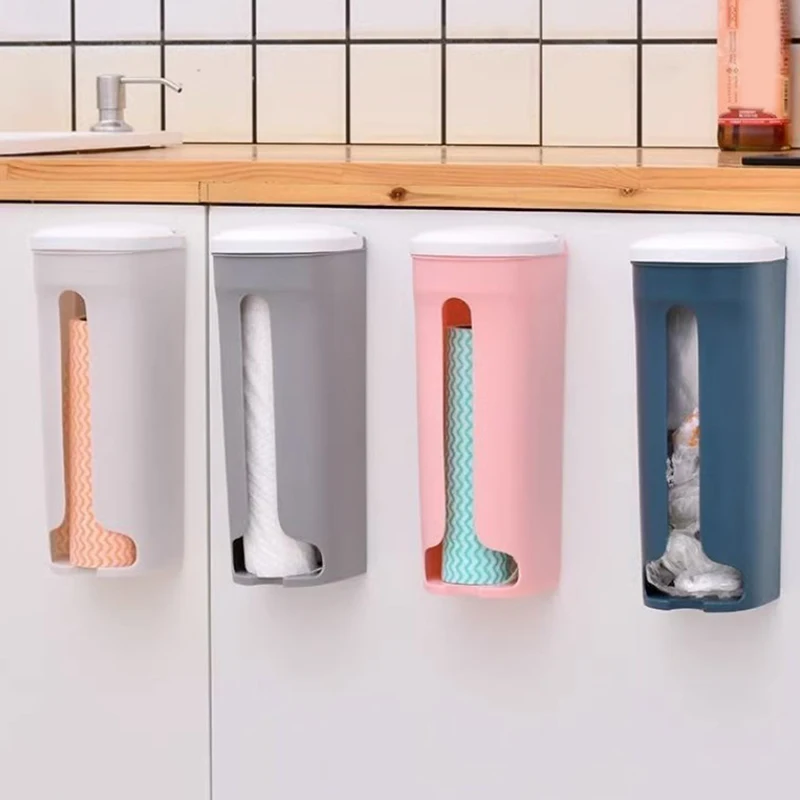 

Extractable Kitchen Plastic Bag Storage Bag Dispenser Wall Mount Garbage Bag Holder Refillable Trash Bag Saver Kitchen Organizer