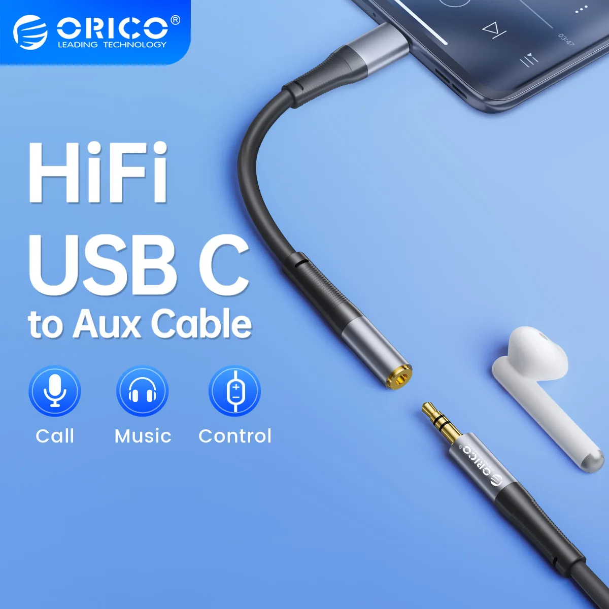 Аудиокабель ORICO с разъемом USB C до 3,5 мм, адаптер Lightning типа C для наушников 3,5 мм, стерео шнур для автомобиля для iPad Pro Samsung