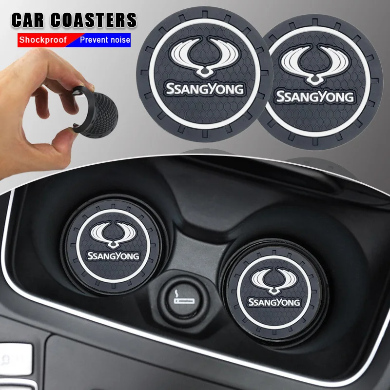 

Car Coasters PVC Anti Slip Coasters Cup Holder Insert for SsangYong Sport Korando Actyon Rexton 2 Musso Rodius Kyron Accessories