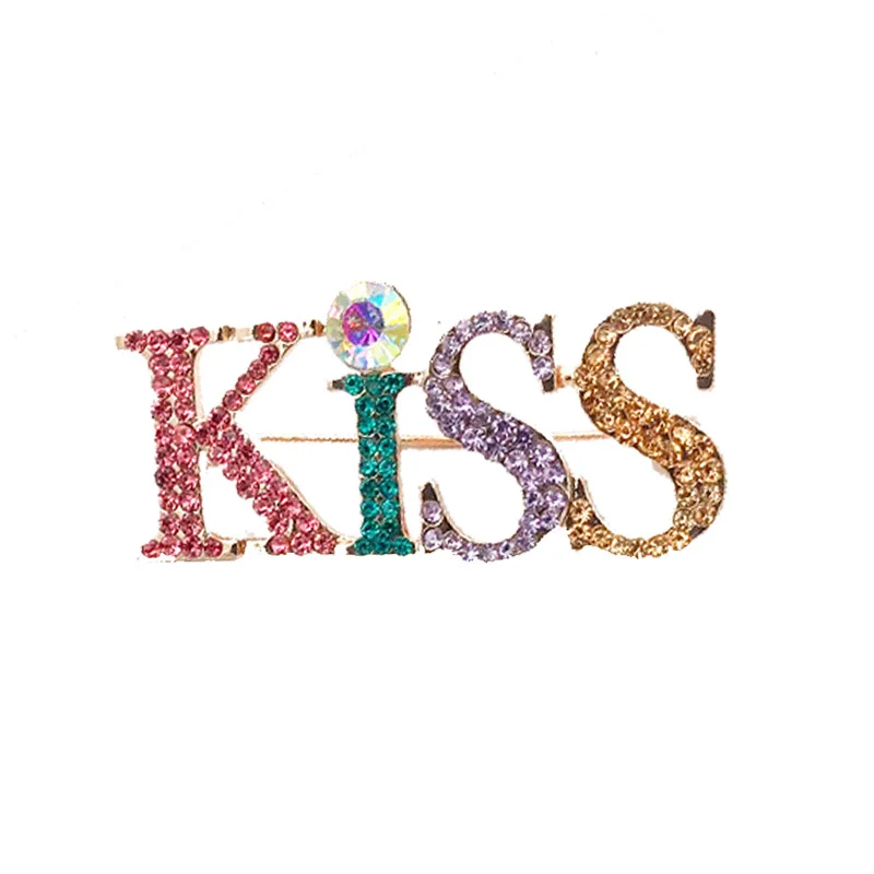 New Brooches Sexy Kiss Rhinestone Brooch for Women Crystal Jewelry Fashion Letter Pins Clothing Accessories Suit Buckle Men Pins images - 6