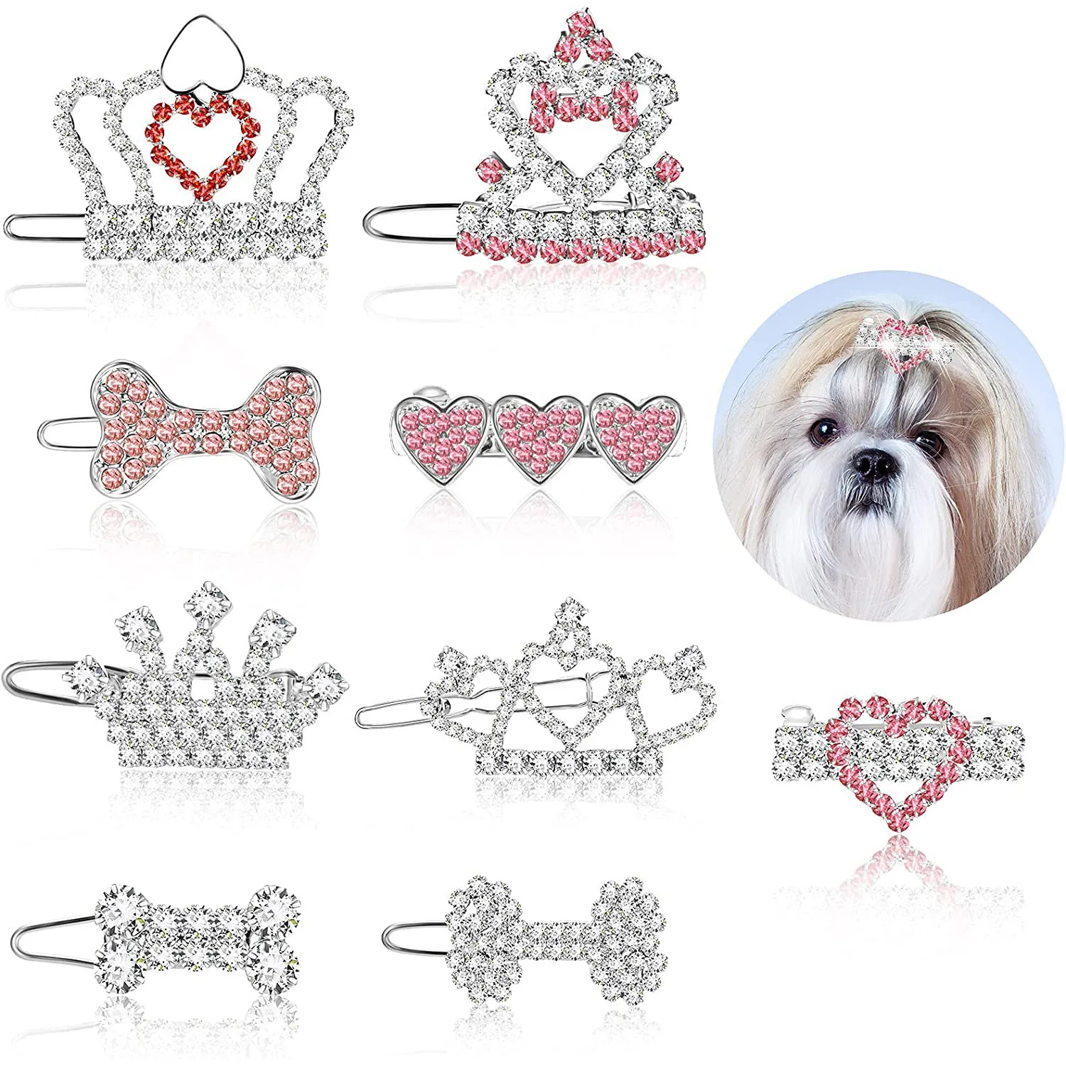 

9 Pieces Dog Tiara Crown Hair Clips Pet Crystal Rhinestone Barrette Clips Puppy Ear Crown Clips Pet Grooming Hair Accessories