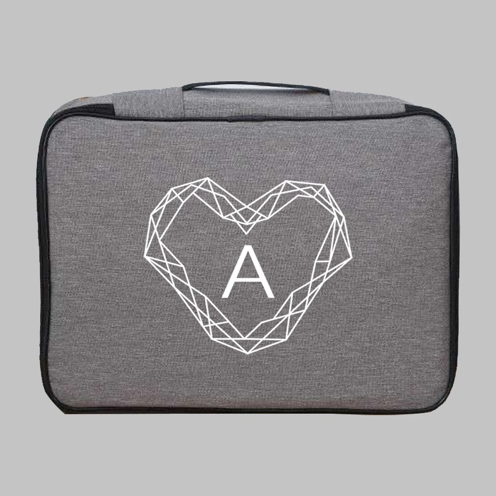 Document Storage Bag Diamond Letter Print A~Z Fabric Storage Box for Passport Legal File Paperwork Organizer Files Password Lock