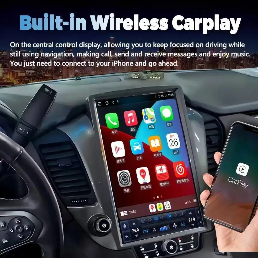 Фото 14,5-дюймовая автомагнитола Android 15 для Chevrolet Suburban 2014-2020 с CarPlay, GPS-навигацией, Wi-Fi, сенсорным экраном и мультимедийной стереосистемой №2