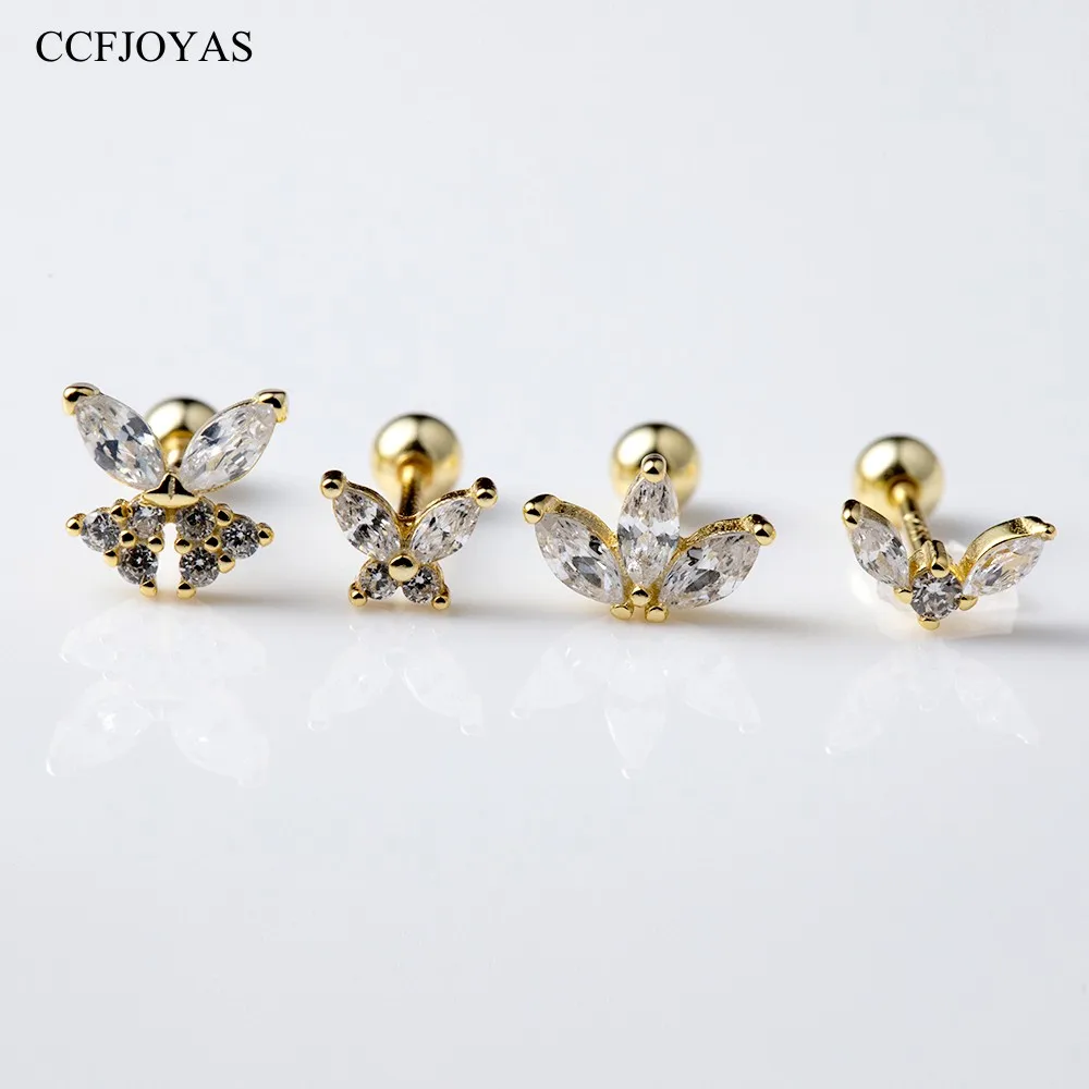

CCFJOYAS 925 Sterling Silver Clear Zircon CZ Stud Earrings for Women Butterfly Horse eye Piercing Crystal Studs Wedding Jewelry