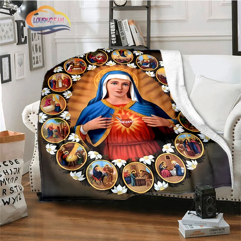 

Religious series blanket Blessed Virgin Mary blanket Jesus Mother flannel Home Bedroom Bed Cozy blanket girl blanket