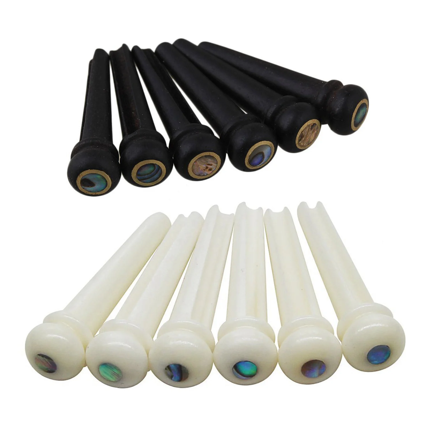 

12Pcs Acoustic Guitar Accessories: 6Pcs Acoustic Guitar Bridge Pins With Pearl Shell Dot & 6Pcs Black Ebony Shell Guitar Bridge