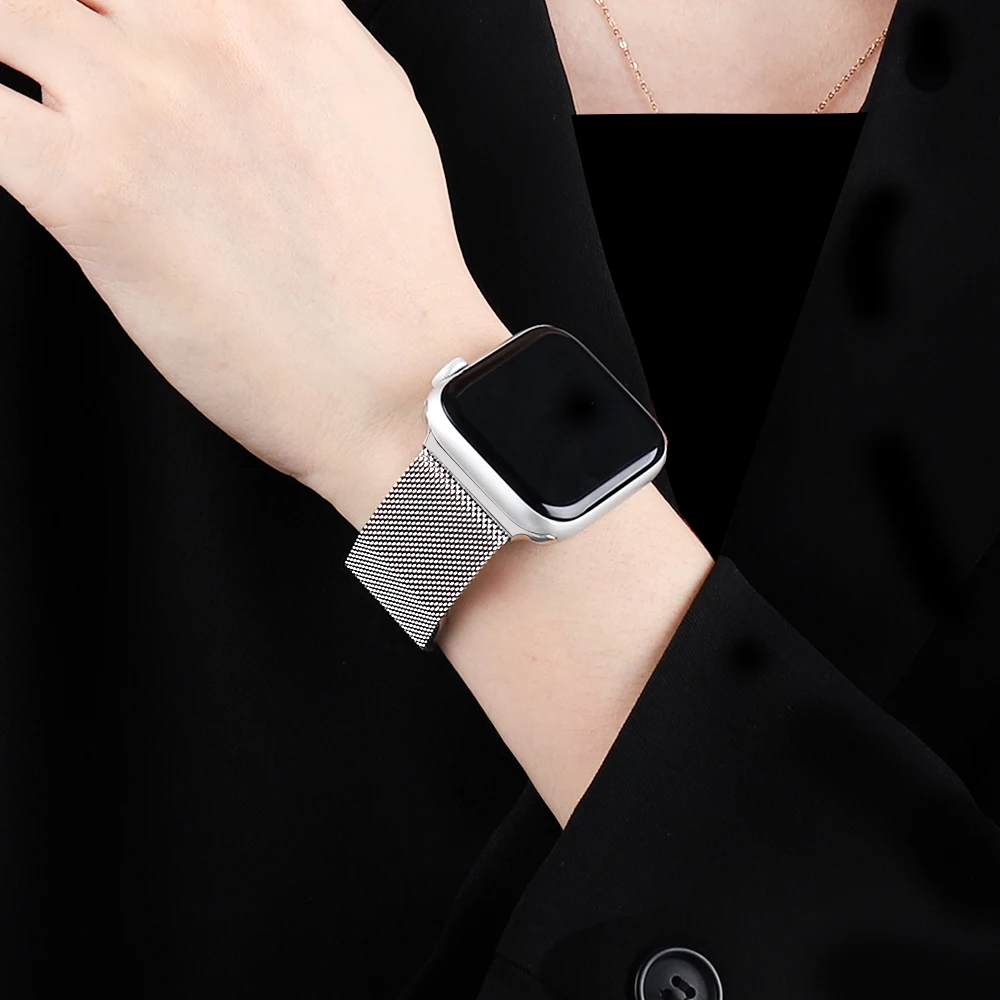 

Bracelet milanais en acier inoxydable pour Apple Watch 6 Se, 44mm 40mm 42mm 38mm, pour montre connectée iWatch série 345, boucle