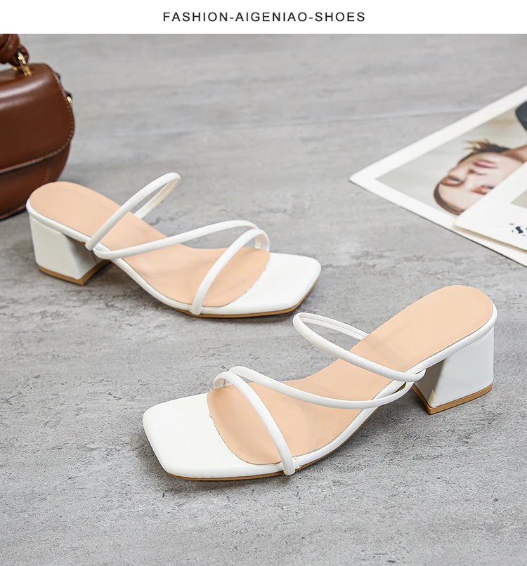 

Женские шлепанцы Новинка 2022 на толстом каблуке Корейская версия простые модные Универсальные сандалии с открытым носком без застежек