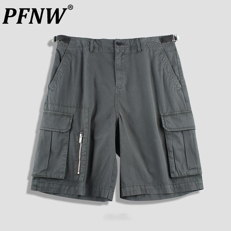 

PFNW Summer Men's Safari Style Multi Pockets Cotton Shorts Chic Solid Color Breathable Comfortable Casual Original Pants 12Z1941