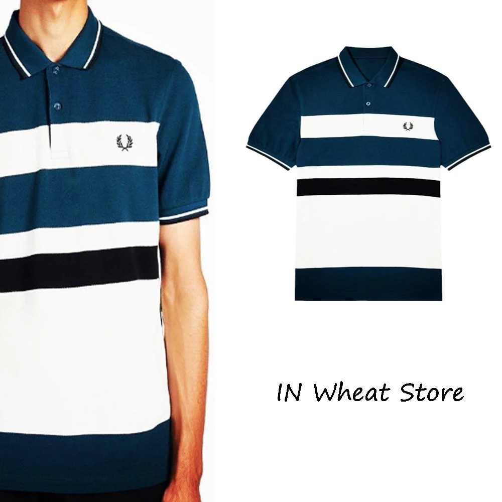 

Полосатая футболка-поло с коротким рукавом и вышивкой пшеницы