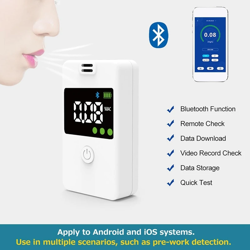 Алкотестер тестер уровня точности и алкоголя с подключением Bluetooth цифровой синий