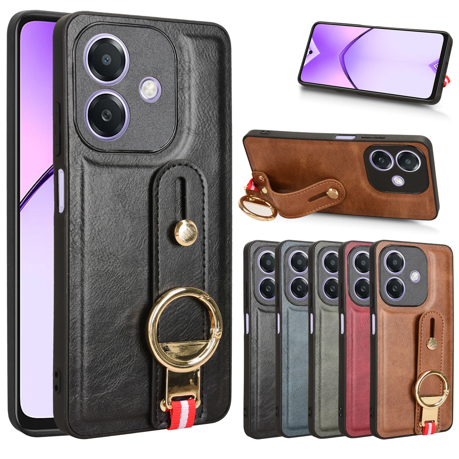 Для OPPO A3i новый противоударный деловой кожаный чехол-браслет для Oppo 5G