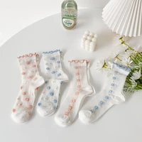 lace socks womens cotton kawaii sweet woman clothes japanese style harajuku breathable fungus edge thin transparent medium tube
