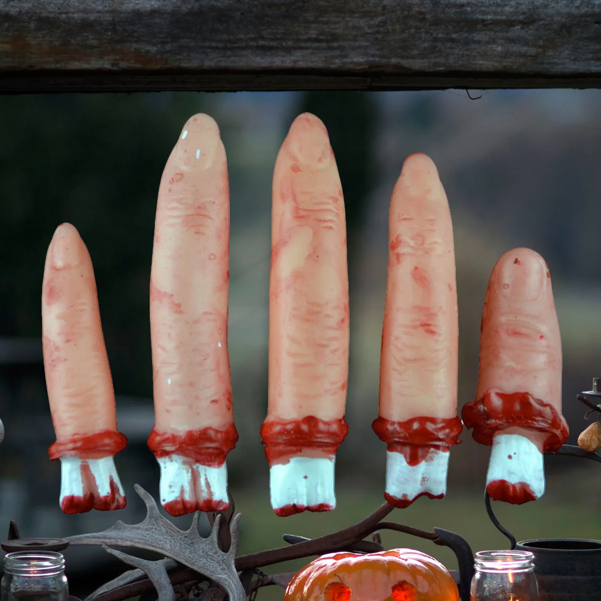 

5pcs Halloween Props Simulation Fingers Realistic Horror Novetly Toys Simulation Blood Broken Finger Haunted house Decorations