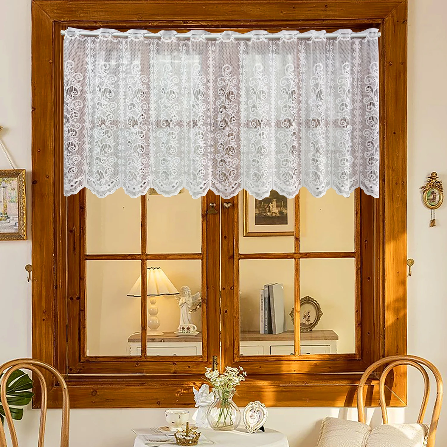 Белые короткие кружевные шторы из полиэстера и хлопка NoEnName_Null ...