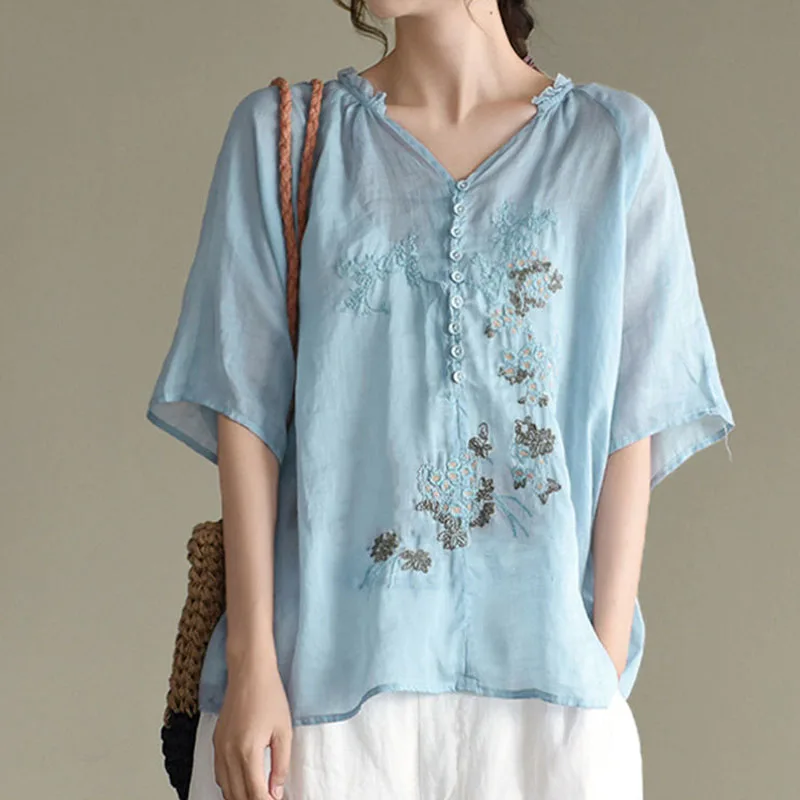 Женская хлопковая Футболка с вышивкой Grace Удобная тонкая футболка коротким