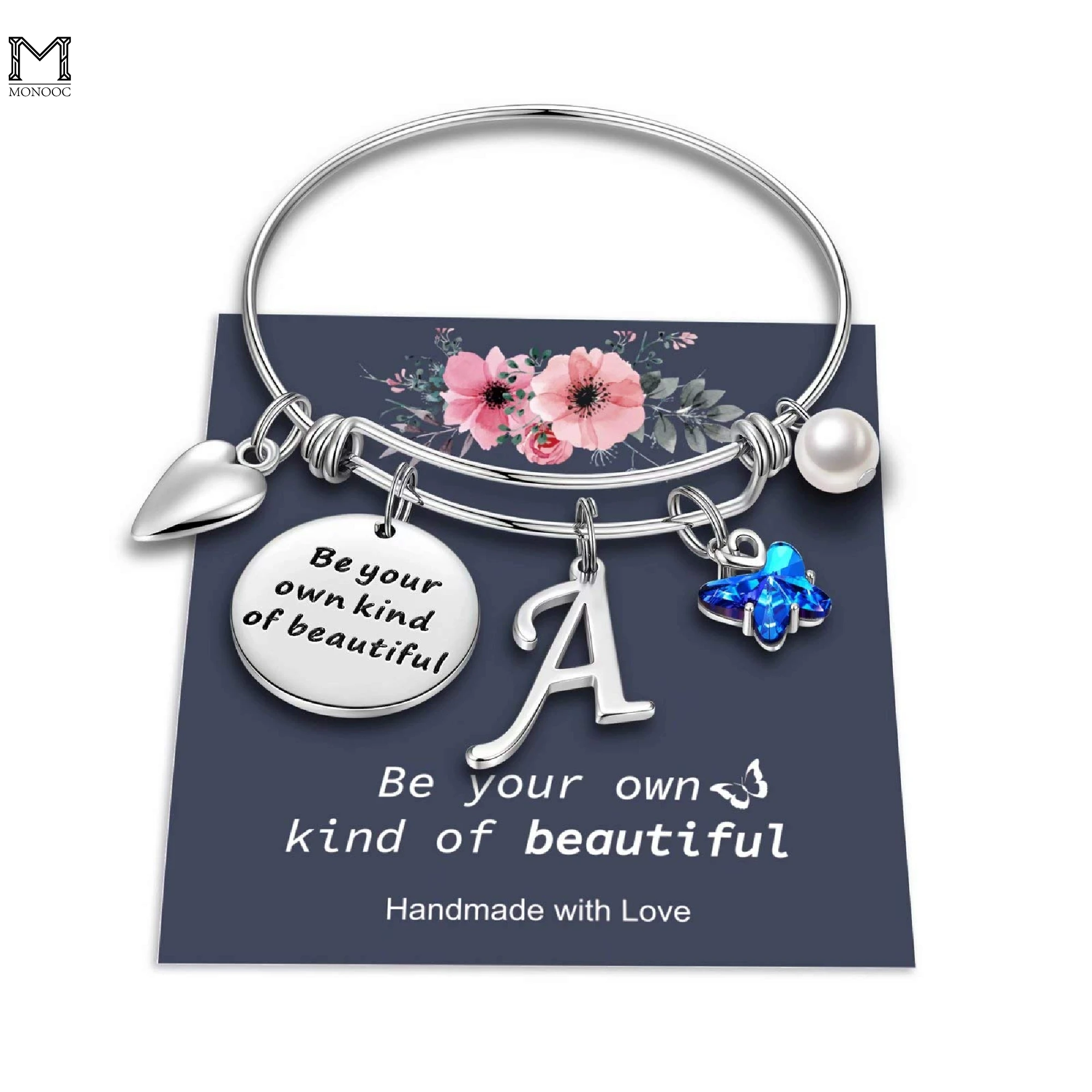 

MONOOC Butterfly Charm Bracelets Beautifully Inspirational Bangle Silver Bracelet Expandable 26 Letters Initial Jewelry Gifts
