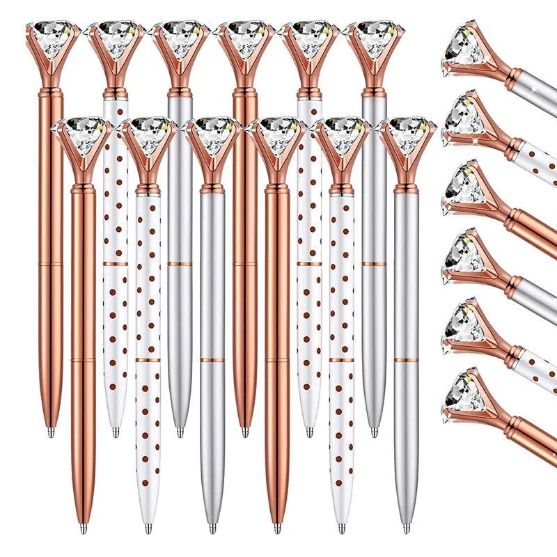 

48 Pcs Large Crystal Diamond Pen Sparkling Ballpoint Pen Bridal Shower Pen Black Ink Crystal Wafer Pen, 3 Colors