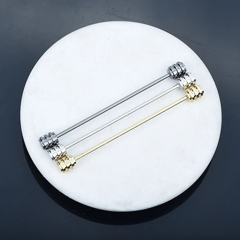 

ICEYY 65mm Copper Mens Shirt French Collar Pin Brooch Screw Lines Bar Clasp Clip Lapel Stick For Men Fashion Jewelry Accessor
