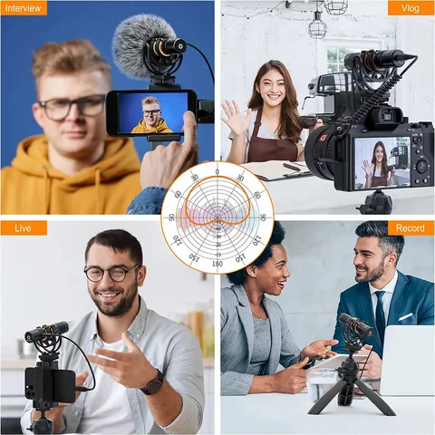 Микрофон-пушка Comica VM10 PRO с противоударным креплением и контролем усиления и Deadcat для iPhone, Android-смартфонов DSLR