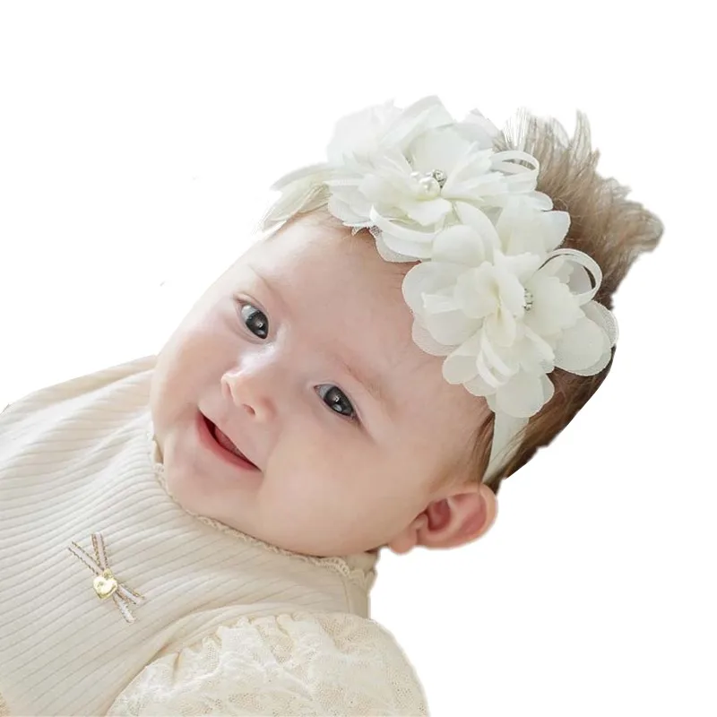 

Cute Hair Bows Pearl Lace Flower Headband For Kids Girls Hair Band Handmade Elastic Headbands Toddler Infant Hair Accessories