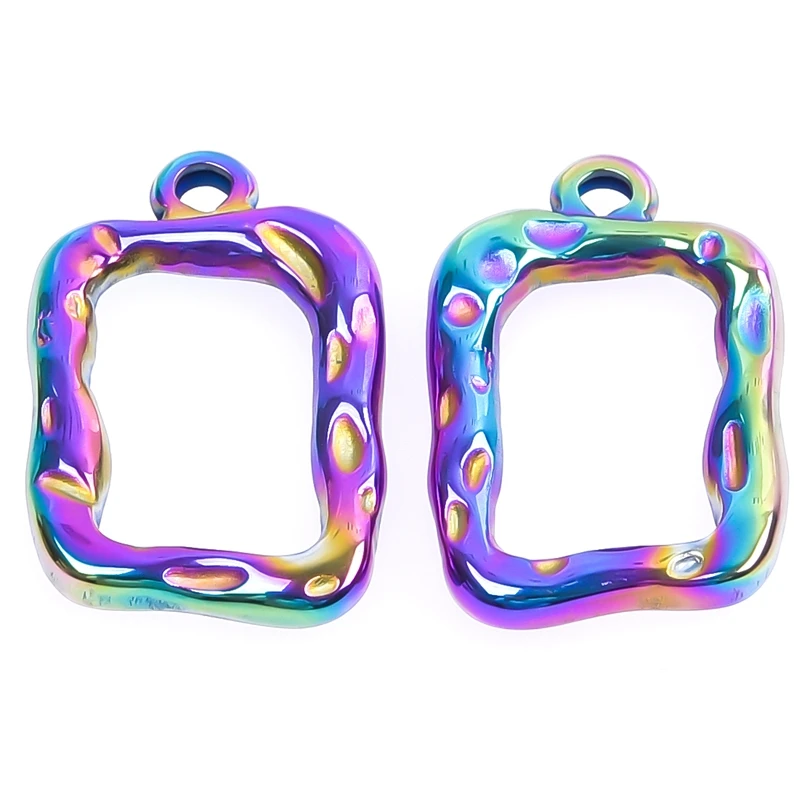 3pcs/Lot Fashion Stainless Steel Engraving Ellipse Heart Rhombus Geometric Square Pendant Rainbow Color Charms For DIY Jewelry