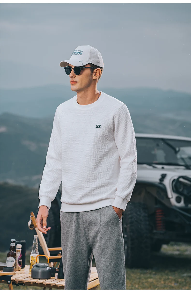 

0811 вафельный мужской осенний пуловер с круглым вырезом, одежда, Спортивный Повседневный Свитшот без пальцев с длинным рукавом