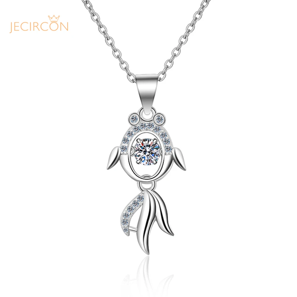 

JECIRCON 0.3ct D Color Round Moissanite Necklace for Women 925 Sterling Silver Smart Fish Dancing Pendant Hip Hop Clavicle Chain