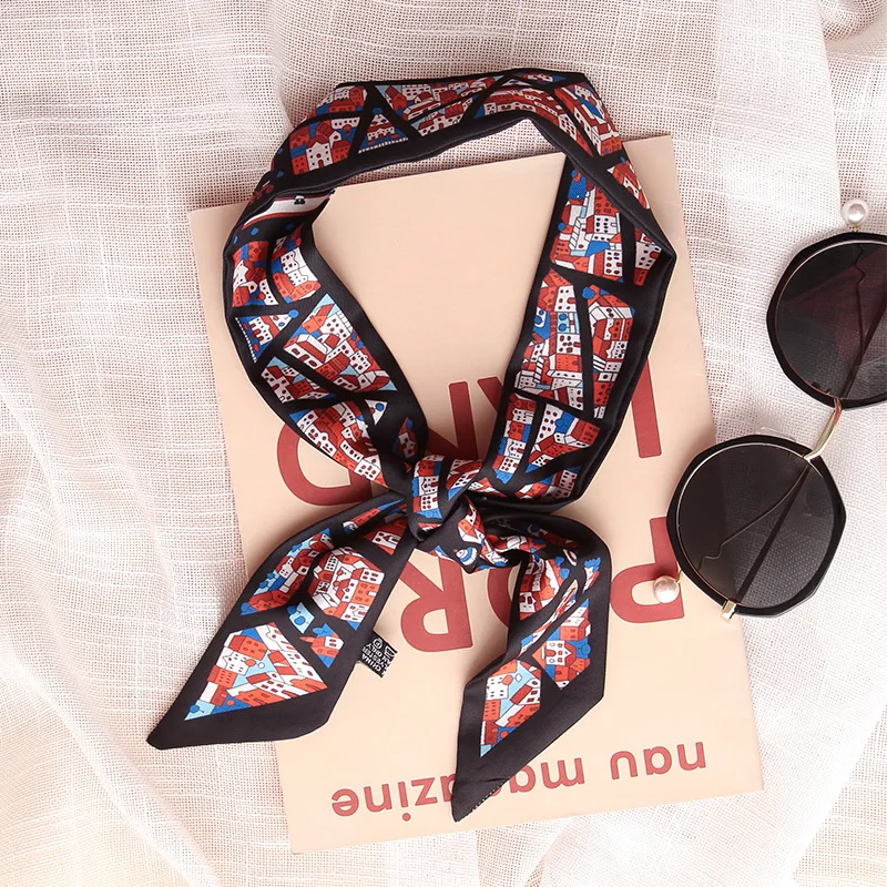 

Spring Tie Hair Streamer Fashion Floral Long Silk Scarf Women Luxury Silk Scarves 5*85cm Tied Bag Narrow Printing Foulard Soie